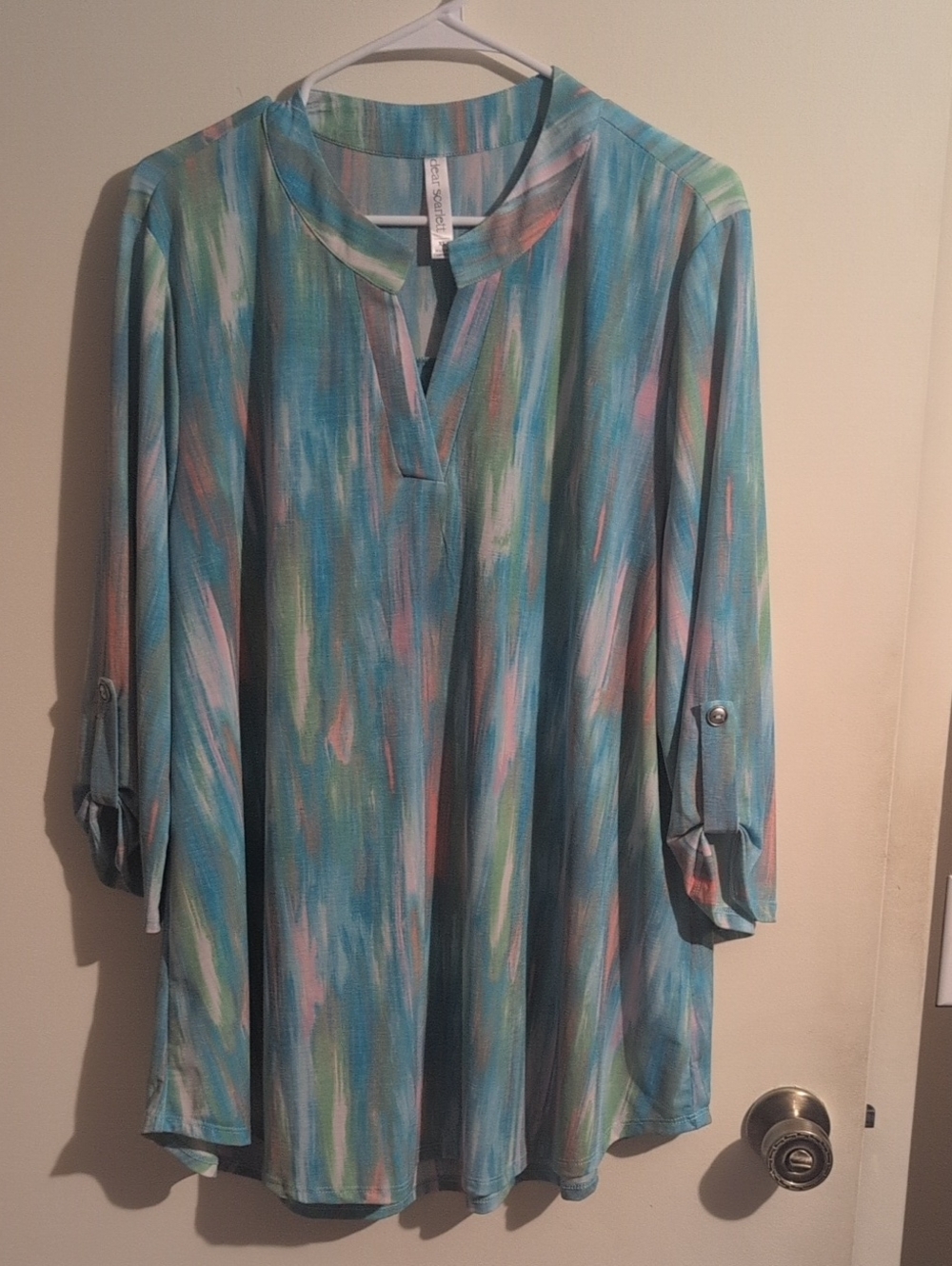 Dear Scarlett Scarlett Multi-Color Brushstroke Tunic Top - Teal & Pink Accents